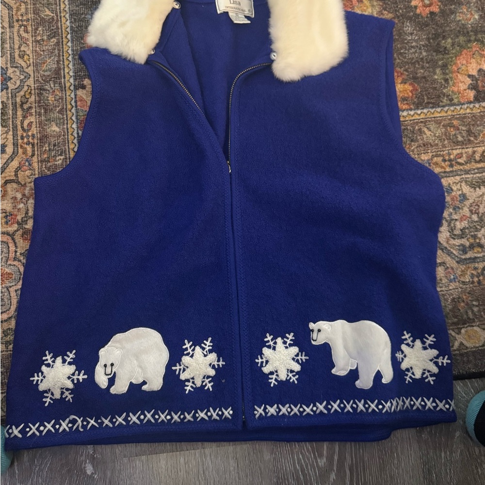 Lisa International Blue Wool Vest